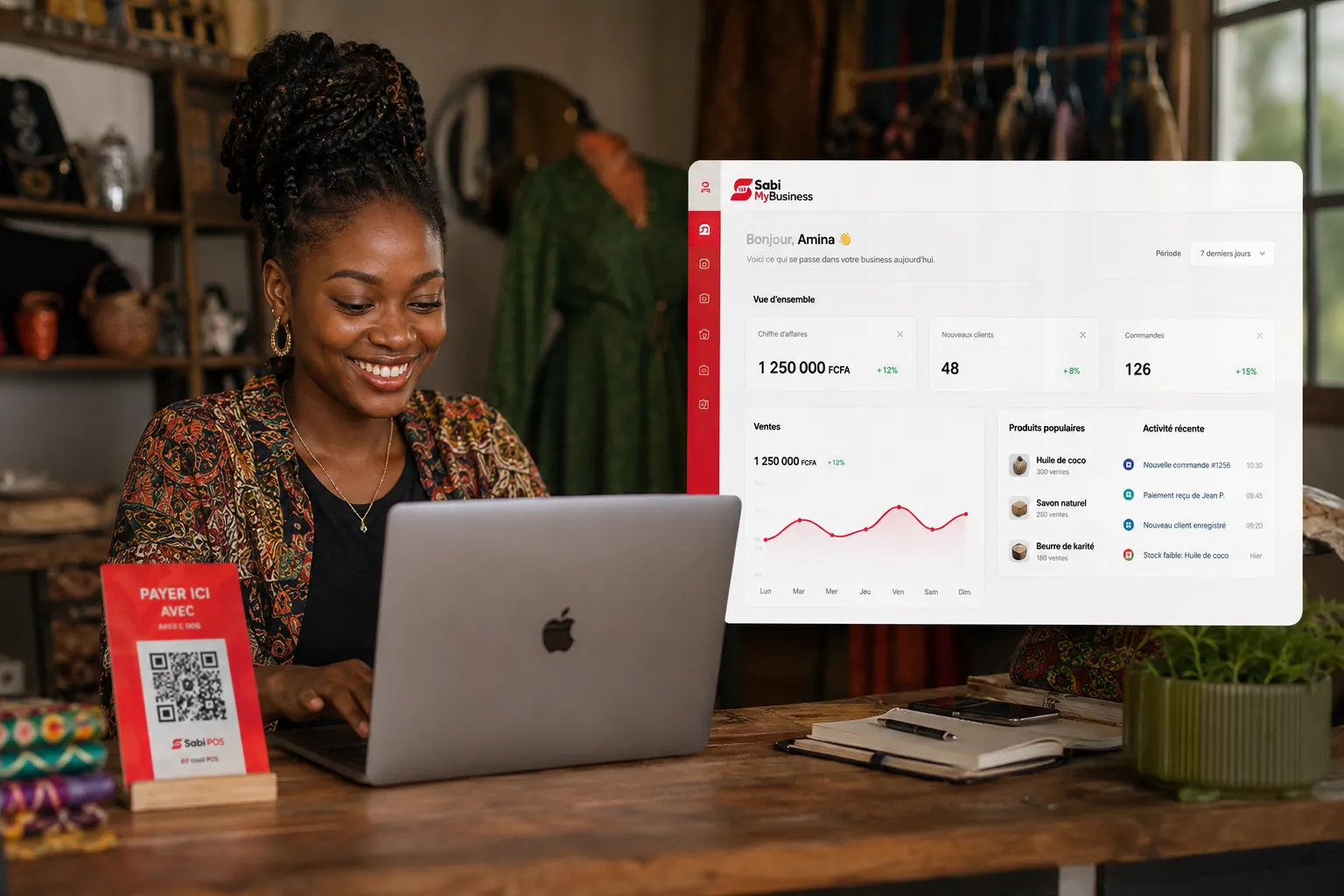 Une commerçante pilote ses ventes avec le tableau de bord Sabi
